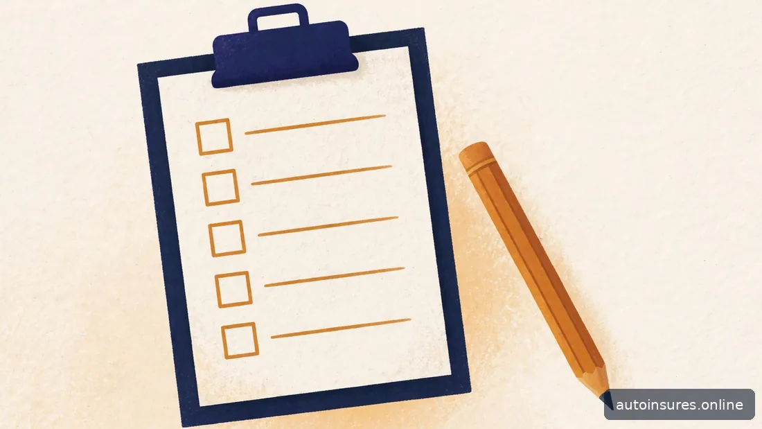 Editorial illustration of a blank clipboard checklist with a pencil, navy and amber palette