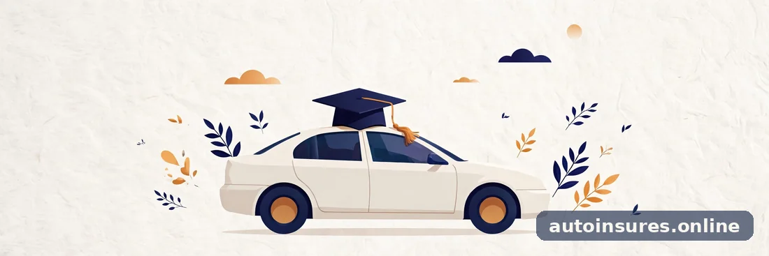 Editorial illustration of a graduation cap resting on a car roof with soft daylight, in deep navy and warm amber tones